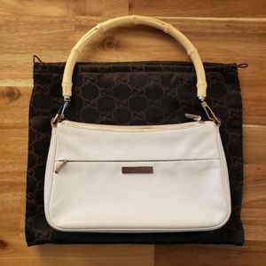 Gucci Vintage White Leather Bamboo Handle Bag